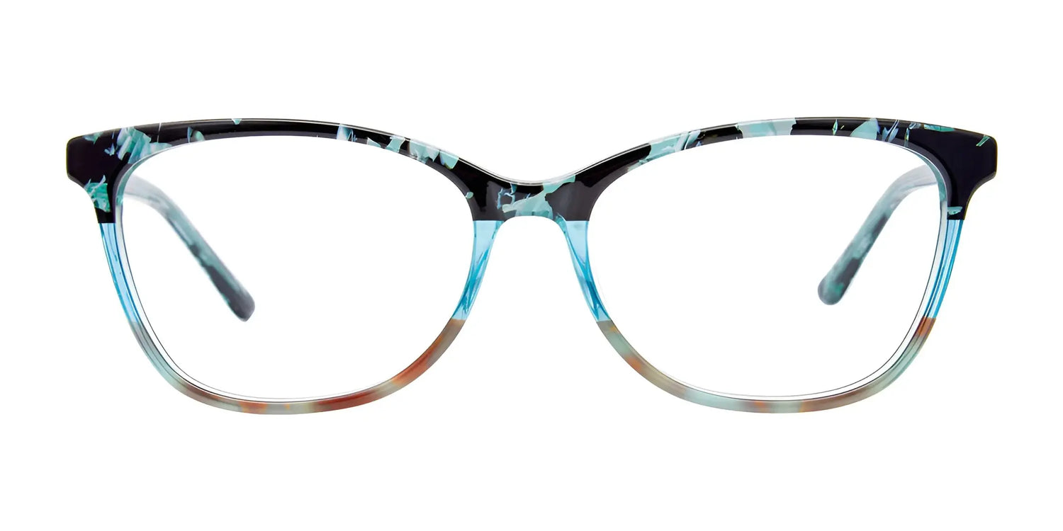 EasyClip EC563 Eyeglasses with Clip-on Sunglasses feature a stylish cat-eye design in blue, black, and brown tones. These EasyClip frames come with convenient clip-on sunglasses, as shown on a white background. Size 56. EasyClip EC563 Eyeglasses with Clip-on Sunglasses feature a stylish cat-eye design in blue, black, and brown tones. These EasyClip frames come with convenient clip-on sunglasses, as shown on a white background. Size 56.
