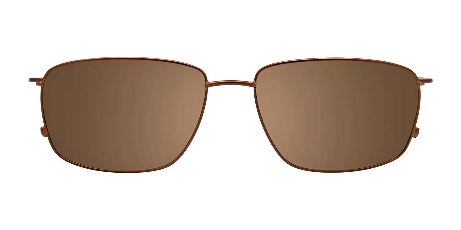 The EasyClip EC567 Eyeglasses with Clip-on Sunglasses (Size 56) by EasyClip feature brown rectangular frames with a thin metal design, shown from the front. The polarized clip-on provides reliable UV protection for comfortable outdoor wear. The EasyClip EC567 Eyeglasses with Clip-on Sunglasses (Size 56) by EasyClip feature brown rectangular frames with a thin metal design, shown from the front. The polarized clip-on provides reliable UV protection for comfortable outdoor wear.