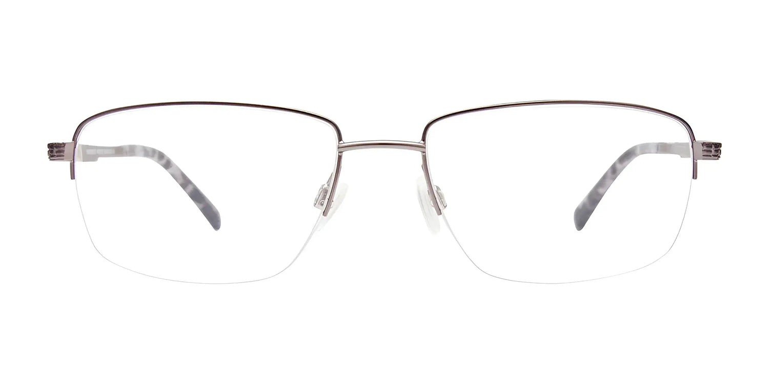 EasyClip EC567 rimless rectangular eyeglasses by EasyClip feature thin temples and a silver finish. Shown on a white background, they include clip-on sunglasses for added UV protection. Size 56. EasyClip EC567 rimless rectangular eyeglasses by EasyClip feature thin temples and a silver finish. Shown on a white background, they include clip-on sunglasses for added UV protection. Size 56.