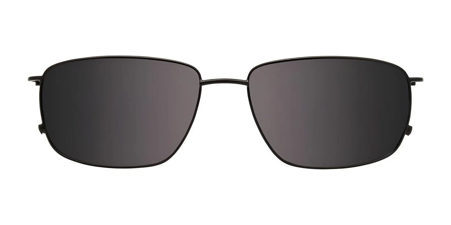 EasyClip EC567 Eyeglasses with Clip-on Sunglasses (Size 56) by EasyClip, feature a black rectangular frame and dark polarized lenses, viewed from the front on a white background, providing essential UV protection. EasyClip EC567 Eyeglasses with Clip-on Sunglasses (Size 56) by EasyClip, feature a black rectangular frame and dark polarized lenses, viewed from the front on a white background, providing essential UV protection.