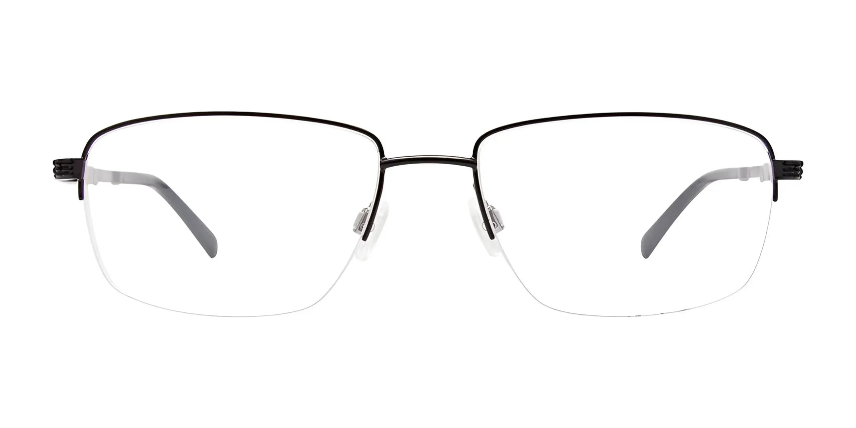 EasyClip EC567 eyeglasses by EasyClip, size 56, in black with a rectangular rimless design and clear lenses, shown on a white background. Includes clip-on sunglasses for added UV protection. EasyClip EC567 eyeglasses by EasyClip, size 56, in black with a rectangular rimless design and clear lenses, shown on a white background. Includes clip-on sunglasses for added UV protection.