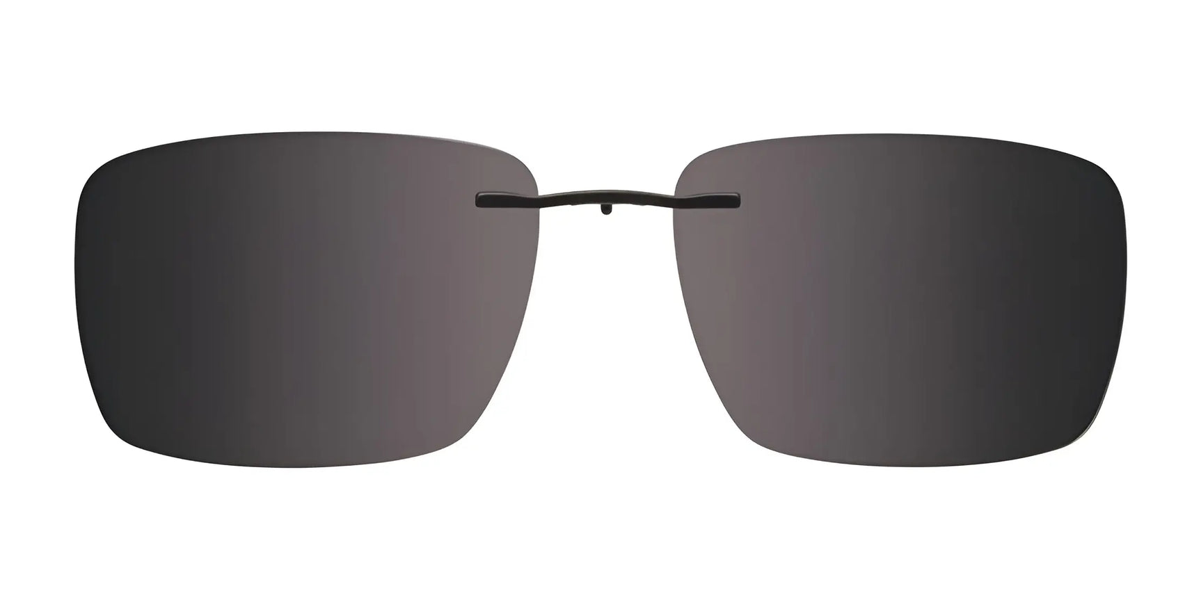 Front view of EasyClip EC571 rimless, rectangular black eyeglasses with clip-on dark sunglasses by EasyClip, size 54, shown on a white background. Front view of EasyClip EC571 rimless, rectangular black eyeglasses with clip-on dark sunglasses by EasyClip, size 54, shown on a white background.