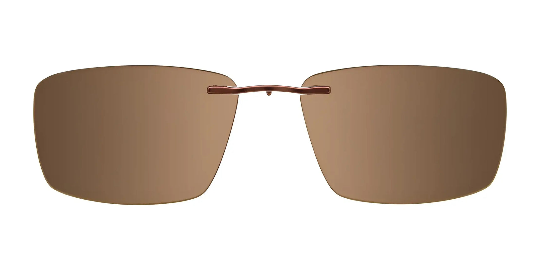 EasyClip EC573 Eyeglasses with Clip-on Sunglasses, Size 52, feature a rimless rectangular brown frame and thin brown bridge. Shown on a white background, these EasyClip glasses are prescription ready for your convenience. EasyClip EC573 Eyeglasses with Clip-on Sunglasses, Size 52, feature a rimless rectangular brown frame and thin brown bridge. Shown on a white background, these EasyClip glasses are prescription ready for your convenience.