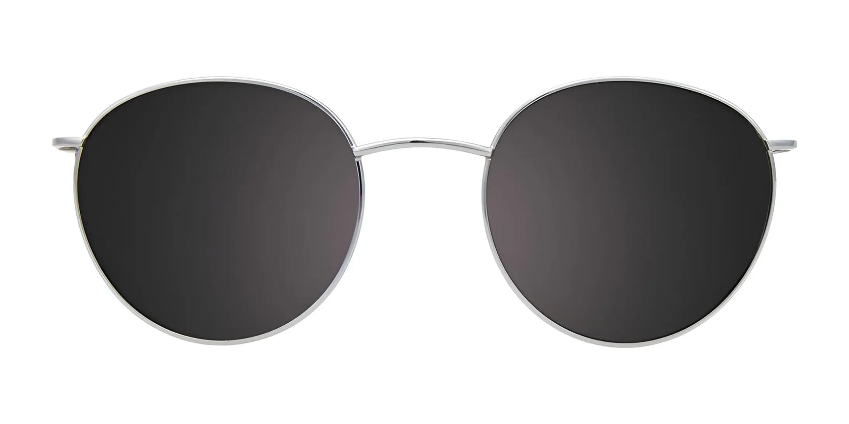 The EasyClip EC574 Eyeglasses with Clip-on Sunglasses by EasyClip feature round, black-lensed polarized clip-ons and thin silver metal frames—combining effortless style and function in size 49. The EasyClip EC574 Eyeglasses with Clip-on Sunglasses by EasyClip feature round, black-lensed polarized clip-ons and thin silver metal frames—combining effortless style and function in size 49.