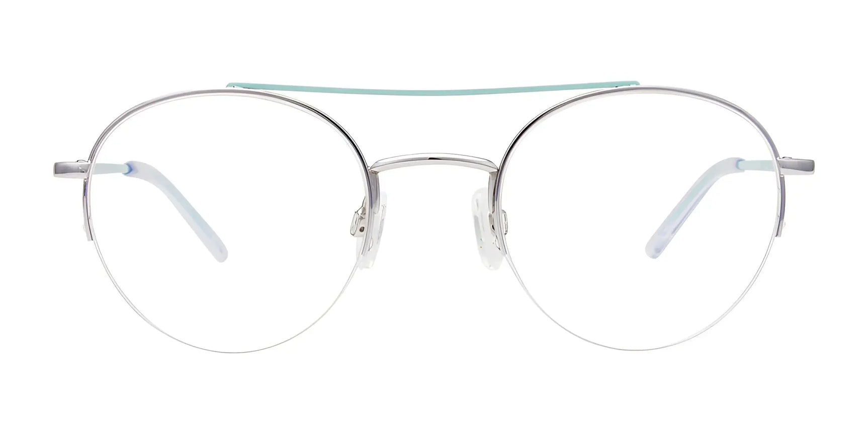 EasyClip EC574 Eyeglasses by EasyClip feature a silver round thin frame with a straight blue top bar. Shown on a white background, these size 49 eyeglasses come with clip-on sunglasses for versatile style and sun protection. EasyClip EC574 Eyeglasses by EasyClip feature a silver round thin frame with a straight blue top bar. Shown on a white background, these size 49 eyeglasses come with clip-on sunglasses for versatile style and sun protection.