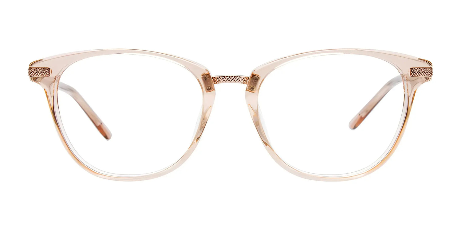 The EasyClip EC576 Eyeglasses by EasyClip feature clear, light-pink cat-eye frames with textured metal temple accents and come with a clip-on polarized sunglasses attachment for versatile style. Size 51. The EasyClip EC576 Eyeglasses by EasyClip feature clear, light-pink cat-eye frames with textured metal temple accents and come with a clip-on polarized sunglasses attachment for versatile style. Size 51.