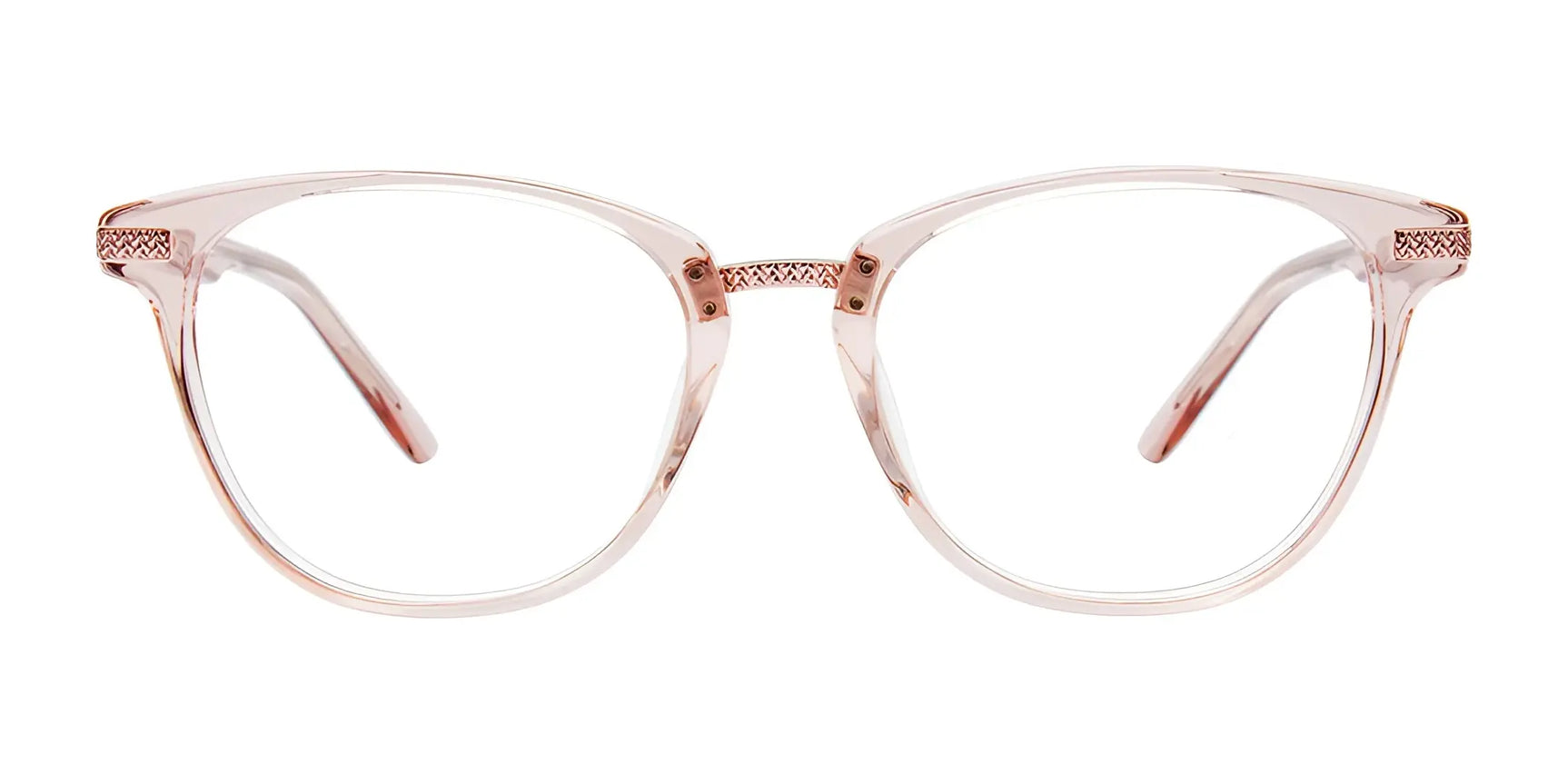 The EasyClip EC576 Eyeglasses by EasyClip feature clear pink round frames with subtle temple and bridge details and come with a polarized clip-on for effortless style and versatility. Size 51. The EasyClip EC576 Eyeglasses by EasyClip feature clear pink round frames with subtle temple and bridge details and come with a polarized clip-on for effortless style and versatility. Size 51.