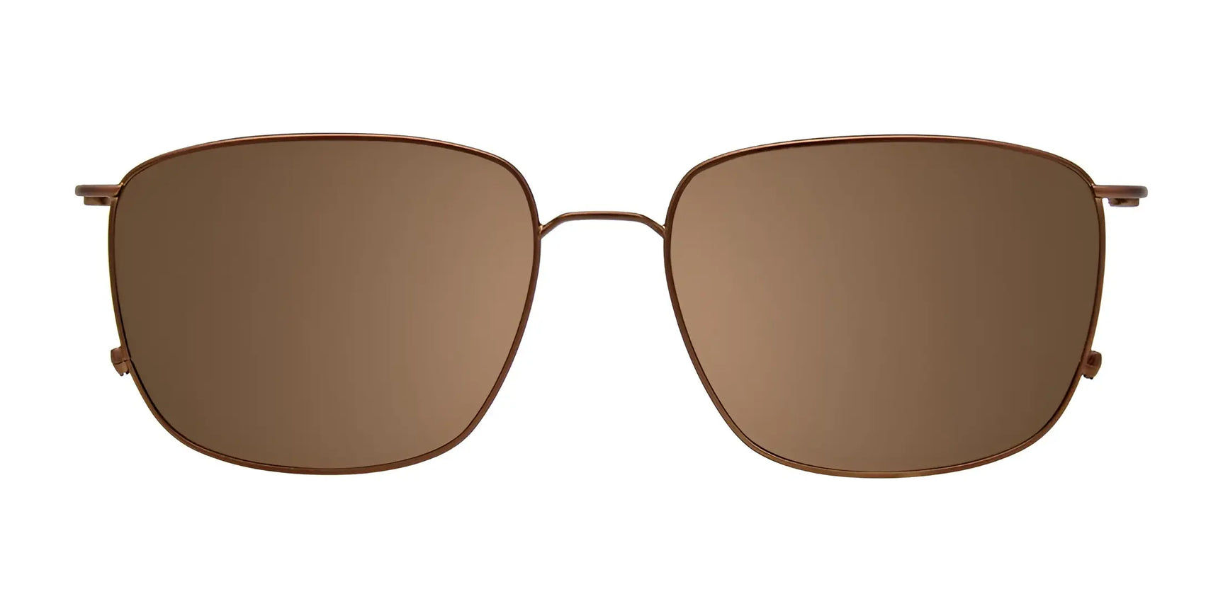 Front view of EasyClip EC579 Eyeglasses with brown square polarized metal clip-on sunglasses and brown-tinted lenses, by EasyClip, shown on a white background. Size 56. Front view of EasyClip EC579 Eyeglasses with brown square polarized metal clip-on sunglasses and brown-tinted lenses, by EasyClip, shown on a white background. Size 56.
