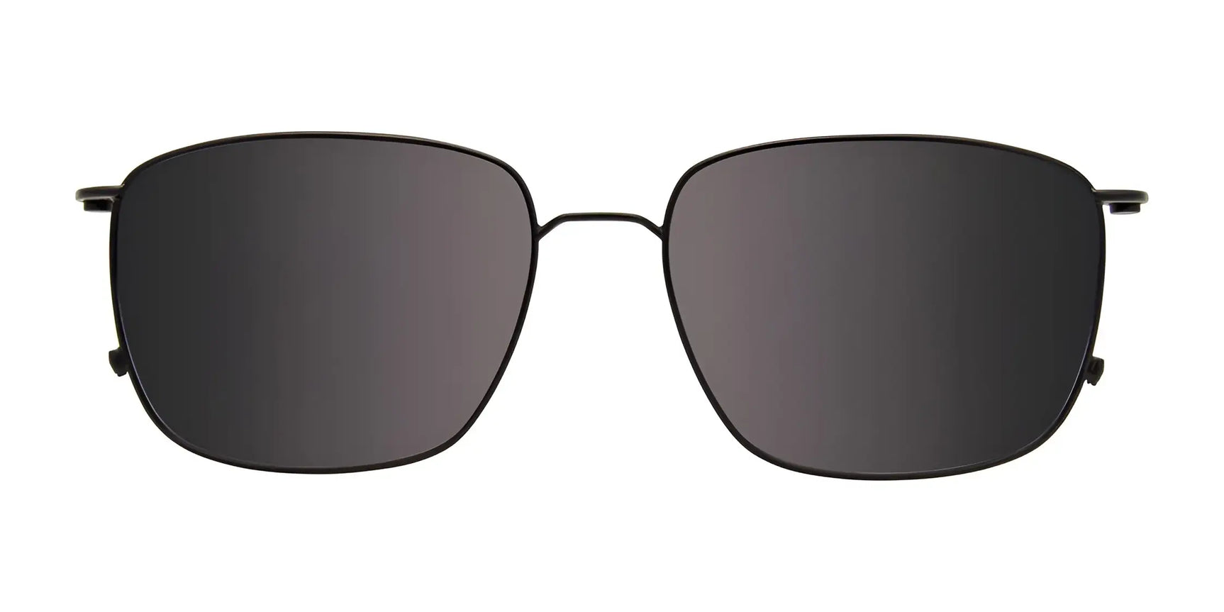 EasyClip EC579 eyeglasses with clip-on polarized sunglasses in rectangular black frames and dark tinted lenses by EasyClip, size 56, shown on a white background. EasyClip EC579 eyeglasses with clip-on polarized sunglasses in rectangular black frames and dark tinted lenses by EasyClip, size 56, shown on a white background.