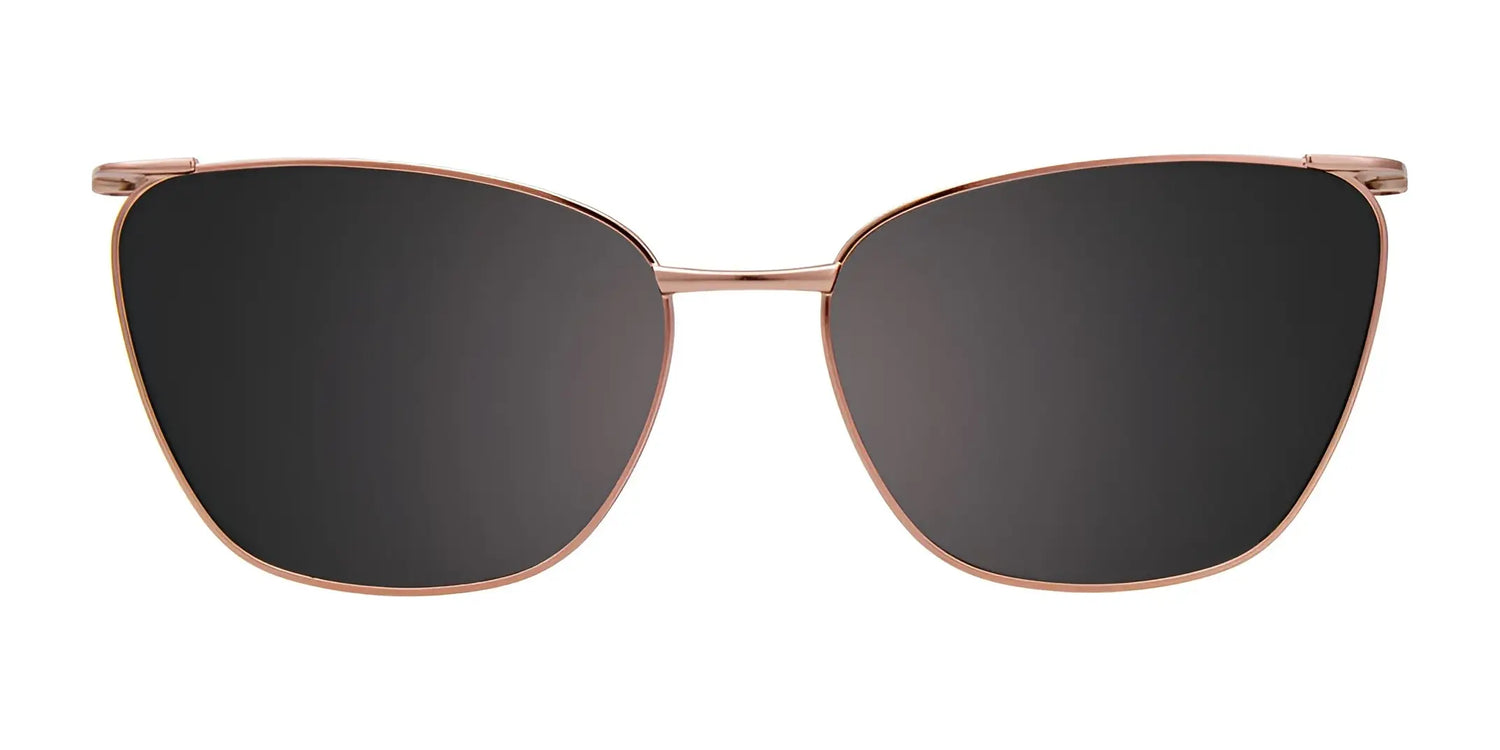 Front view of EasyClip EC584 Eyeglasses with Clip-on Sunglasses by EasyClip, size 52, featuring stylish cat-eye shape, black lenses, and thin rose gold metal frames. Front view of EasyClip EC584 Eyeglasses with Clip-on Sunglasses by EasyClip, size 52, featuring stylish cat-eye shape, black lenses, and thin rose gold metal frames.