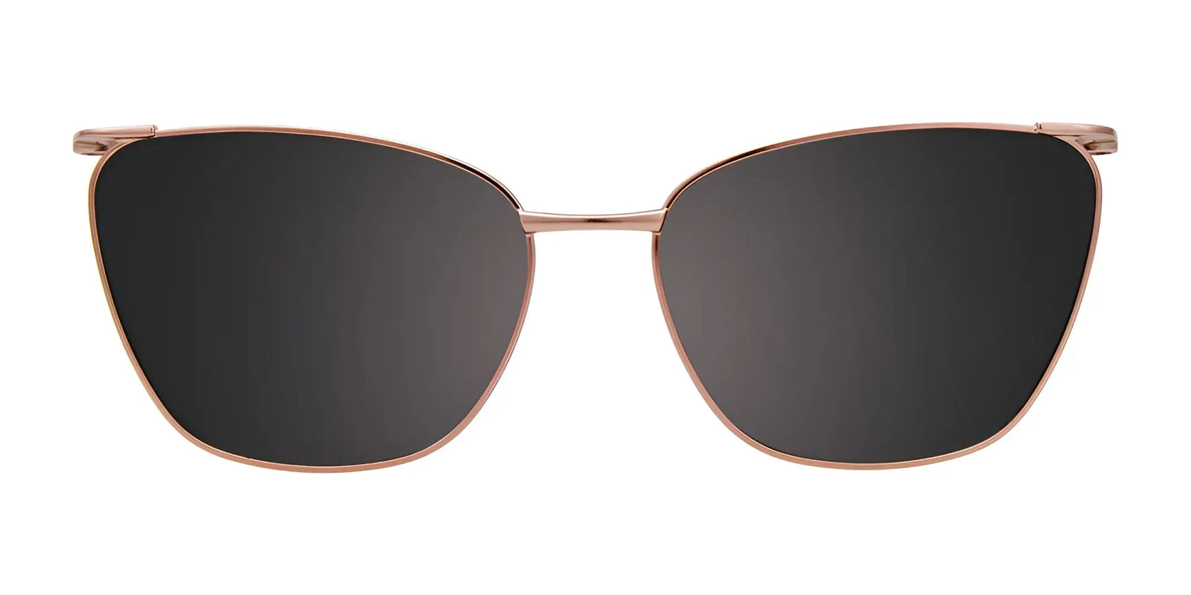 Front view of EasyClip EC584 Eyeglasses with Clip-on Sunglasses by EasyClip, size 52, featuring stylish cat-eye shape, black lenses, and thin rose gold metal frames. Front view of EasyClip EC584 Eyeglasses with Clip-on Sunglasses by EasyClip, size 52, featuring stylish cat-eye shape, black lenses, and thin rose gold metal frames.