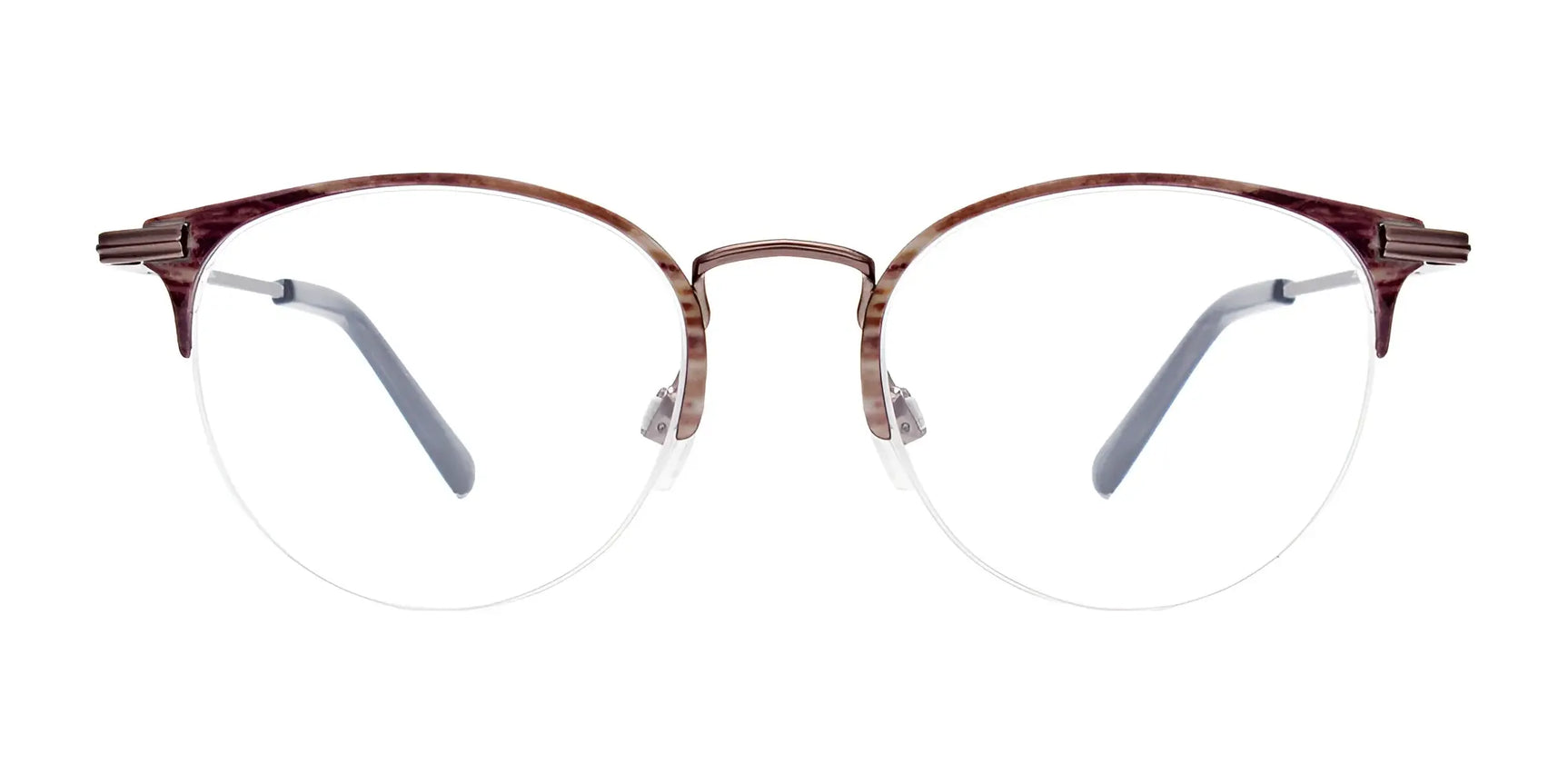 EasyClip EC587 Eyeglasses by EasyClip in round brown metal, size 48, feature gray temple tips. These prescription-ready frames come with clear lenses and are compatible with polarized clip-on sunglasses. EasyClip EC587 Eyeglasses by EasyClip in round brown metal, size 48, feature gray temple tips. These prescription-ready frames come with clear lenses and are compatible with polarized clip-on sunglasses.