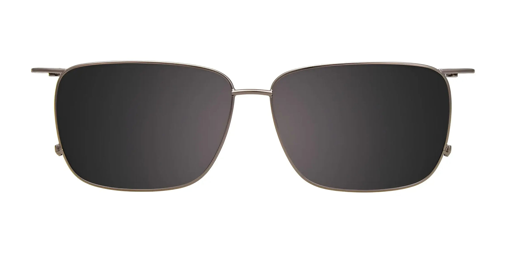 EasyClip EC589 Eyeglasses with Clip-on Sunglasses (Size 55) by EasyClip feature rectangular black frames, thin metal construction, and UV-protective lenses, shown front-facing on a white background. EasyClip EC589 Eyeglasses with Clip-on Sunglasses (Size 55) by EasyClip feature rectangular black frames, thin metal construction, and UV-protective lenses, shown front-facing on a white background.