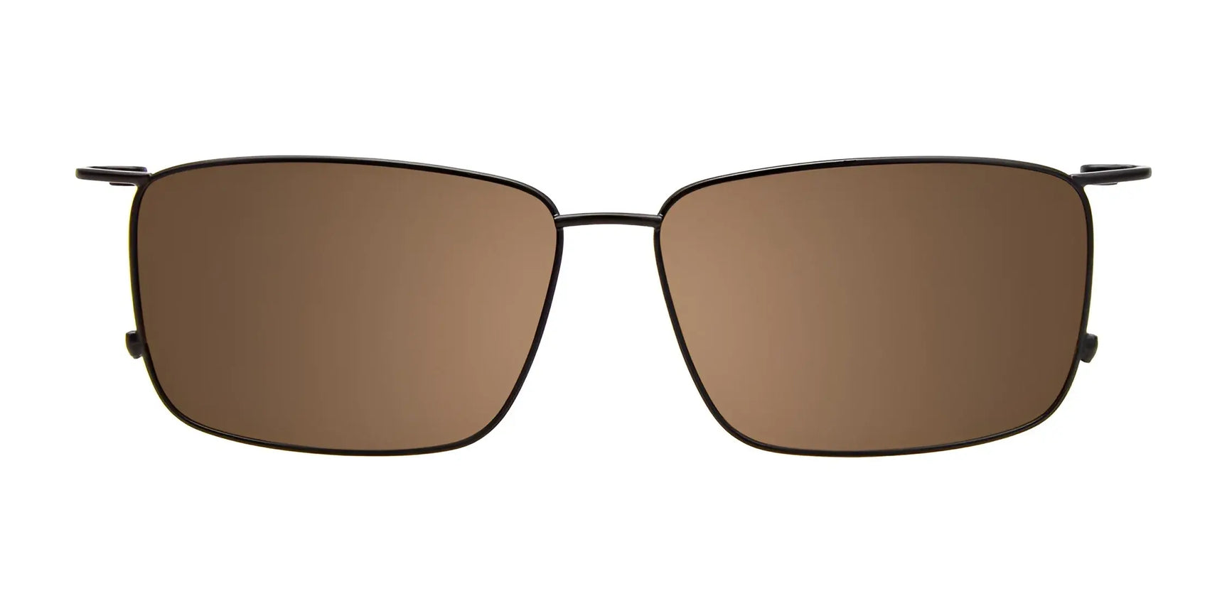 EasyClip EC590 eyeglasses by EasyClip in size 54, shown on a white background with thin black rectangular frames and brown polarized clip-on sunglasses for added convenience. EasyClip EC590 eyeglasses by EasyClip in size 54, shown on a white background with thin black rectangular frames and brown polarized clip-on sunglasses for added convenience.