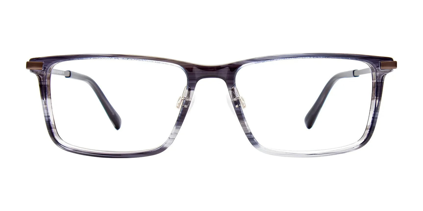 EasyClip EC590 Eyeglasses (Size 54) feature rectangular clear lenses and dark translucent arms, viewed from the front—compatible clip-on sunglasses provide instant polarized protection. Brand: EasyClip. EasyClip EC590 Eyeglasses (Size 54) feature rectangular clear lenses and dark translucent arms, viewed from the front—compatible clip-on sunglasses provide instant polarized protection. Brand: EasyClip.