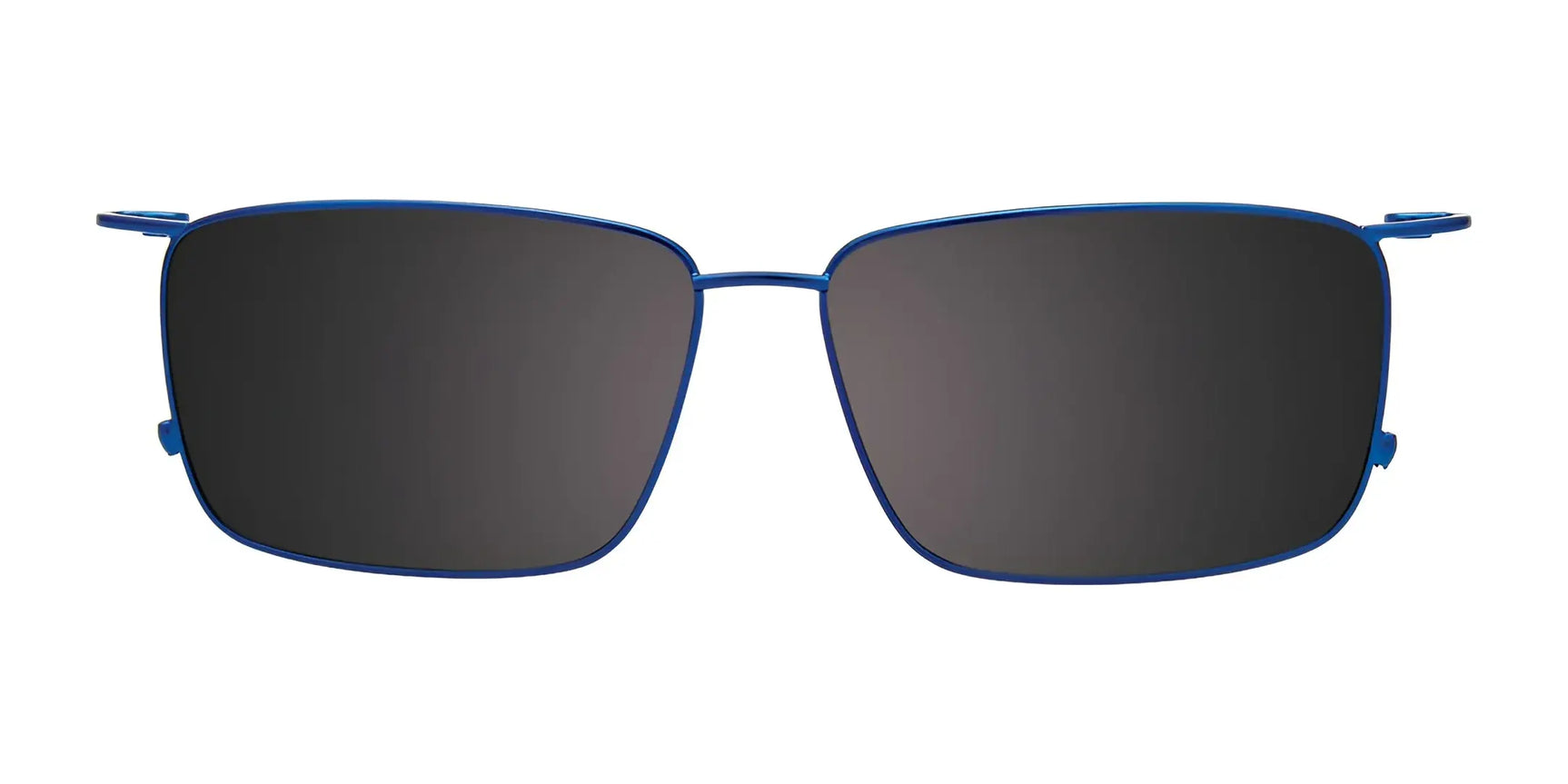 EasyClip EC590 Eyeglasses with Clip-on Sunglasses, size 54, by EasyClip. Rectangular frames with dark lenses and a thin blue metal frame are shown on a white background. Features convenient polarized clip-on functionality. EasyClip EC590 Eyeglasses with Clip-on Sunglasses, size 54, by EasyClip. Rectangular frames with dark lenses and a thin blue metal frame are shown on a white background. Features convenient polarized clip-on functionality.