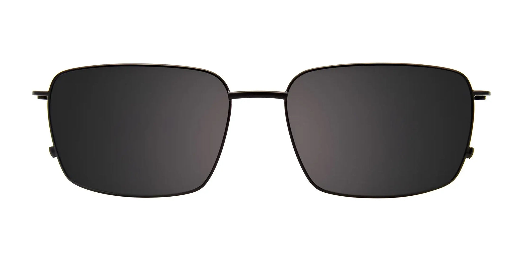 EasyClip EC596 Eyeglasses from EasyClip feature a black rectangular frame with thin lines and come with dark polarized clip-on sunglasses, shown on a white background for a modern, stylish look. EasyClip EC596 Eyeglasses from EasyClip feature a black rectangular frame with thin lines and come with dark polarized clip-on sunglasses, shown on a white background for a modern, stylish look.