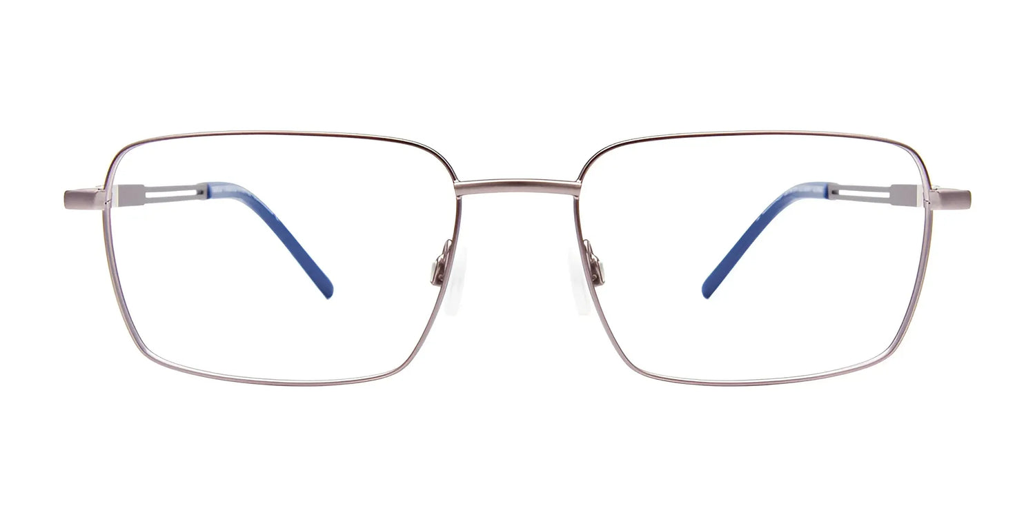 EasyClip EC596 rectangular metal eyeglasses feature thin frames and blue temple tips, shown on a white background. Includes matching polarized clip-on sunglasses for convenient sun protection. Brand: EasyClip. EasyClip EC596 rectangular metal eyeglasses feature thin frames and blue temple tips, shown on a white background. Includes matching polarized clip-on sunglasses for convenient sun protection. Brand: EasyClip.