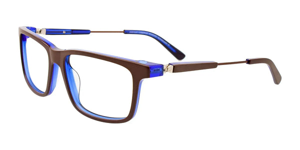 EasyClip EC599 Eyeglasses with Clip-on Sunglasses | Size 50 / Brown Matt & Cryst Blue/Brown Matt & Cryst Blue