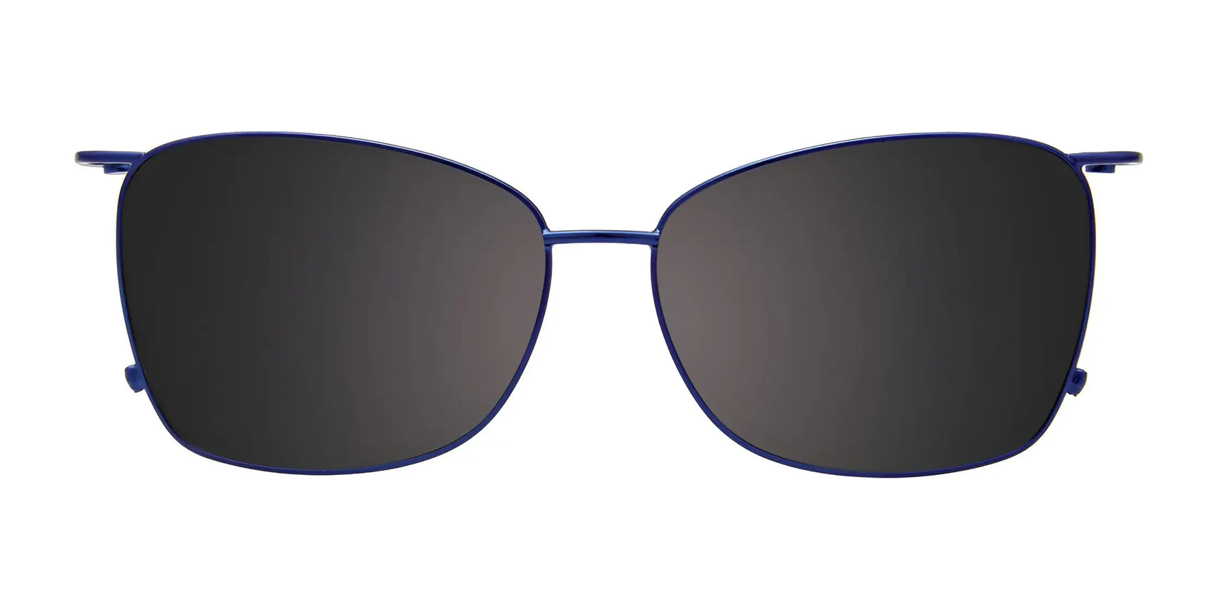 Front view of EasyClip EC602 Eyeglasses with Clip-on Sunglasses (Size 55) by EasyClip, showing black lenses and slim dark-blue metal frames on a white background. Front view of EasyClip EC602 Eyeglasses with Clip-on Sunglasses (Size 55) by EasyClip, showing black lenses and slim dark-blue metal frames on a white background.