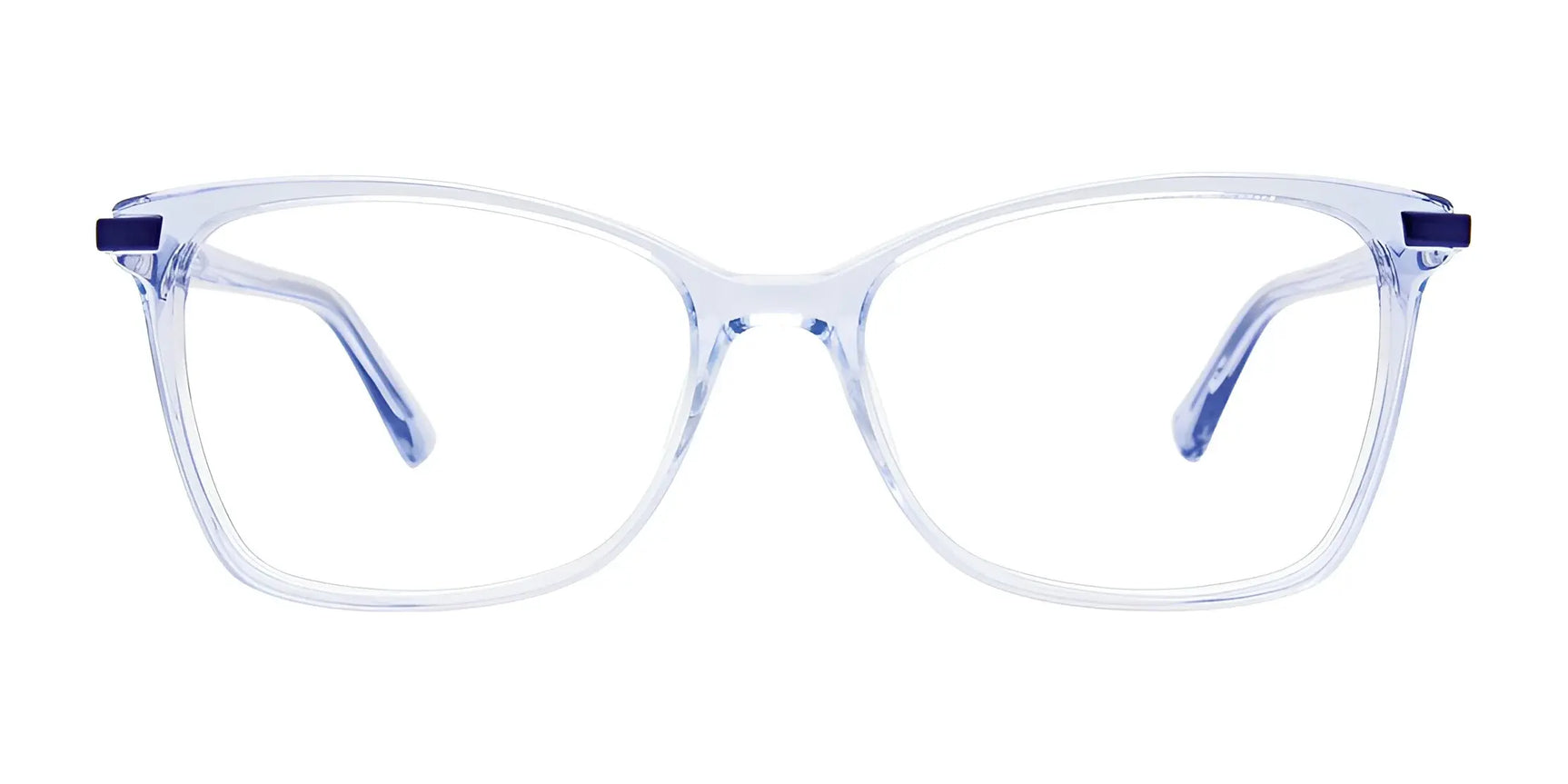 EasyClip EC602 Eyeglasses in clear blue feature rectangular frames with rounded edges, shown on a white background. Includes convenient clip-on sunglasses for extra versatility. Brand: EasyClip | Size 55. EasyClip EC602 Eyeglasses in clear blue feature rectangular frames with rounded edges, shown on a white background. Includes convenient clip-on sunglasses for extra versatility. Brand: EasyClip | Size 55.