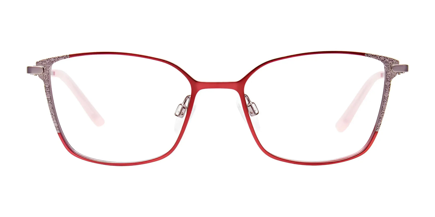 EasyClip EC604 Eyeglasses with Clip-on Sunglasses, size 50, by EasyClip. Red, square metal frames with clear lenses shown on a white background. Includes clip-on polarized sunglasses for added versatility. EasyClip EC604 Eyeglasses with Clip-on Sunglasses, size 50, by EasyClip. Red, square metal frames with clear lenses shown on a white background. Includes clip-on polarized sunglasses for added versatility.