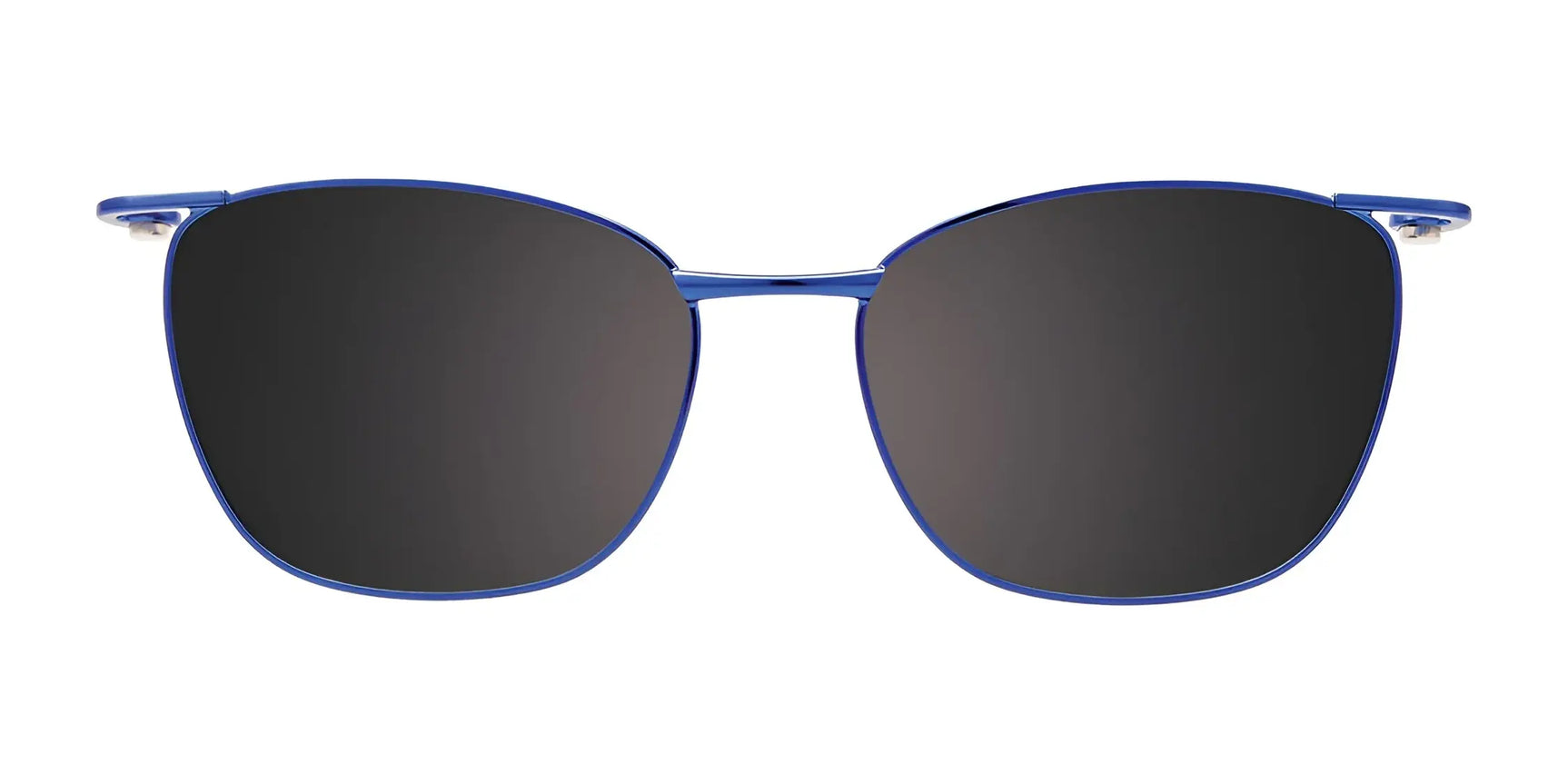 Front view of EasyClip EC605 Eyeglasses with Clip-on Sunglasses by EasyClip, size 49, featuring thin blue metal frames and black prescription lenses on a white background for stylish UV protection. Front view of EasyClip EC605 Eyeglasses with Clip-on Sunglasses by EasyClip, size 49, featuring thin blue metal frames and black prescription lenses on a white background for stylish UV protection.