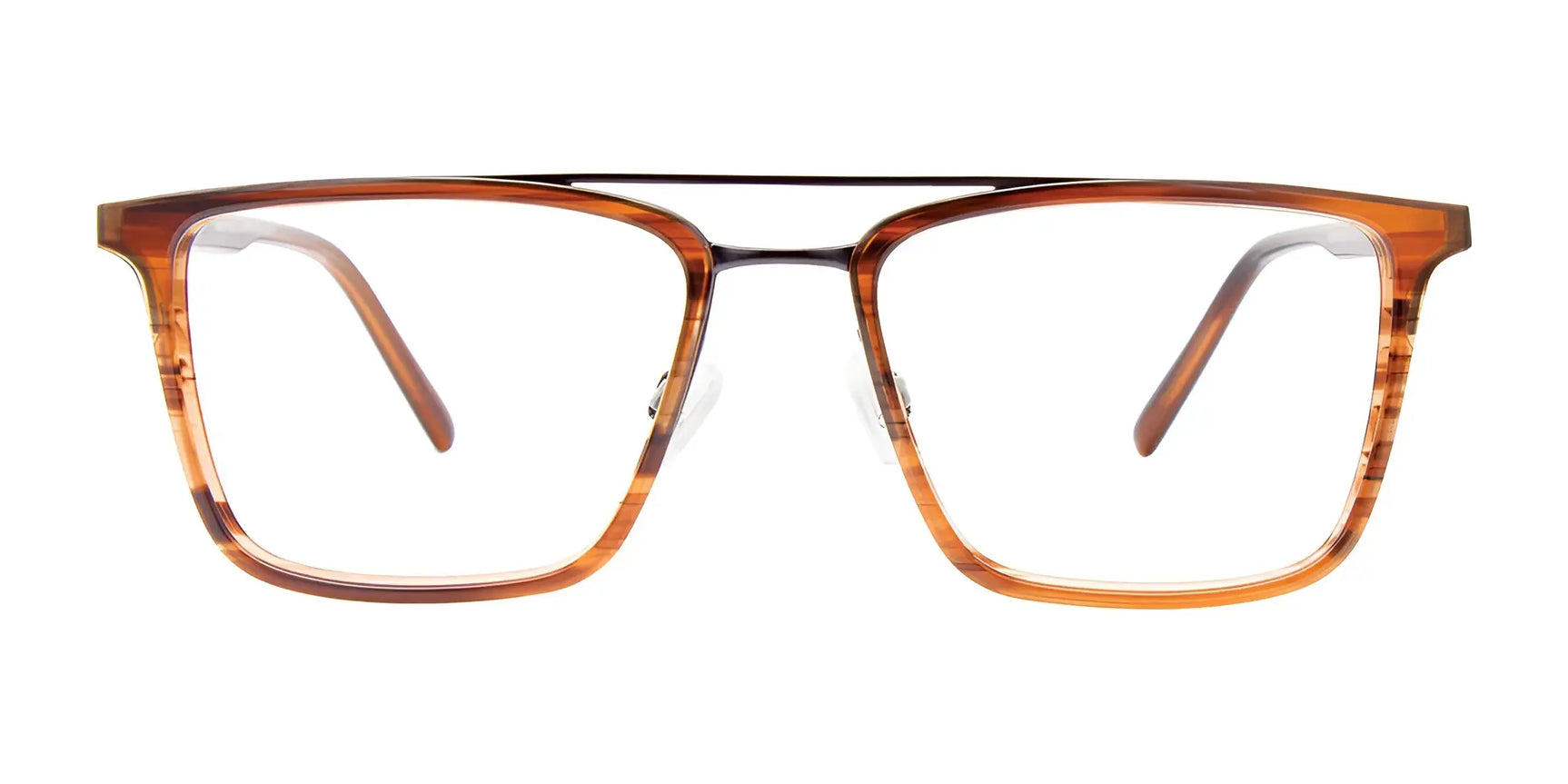 EasyClip EC606 Eyeglasses by EasyClip feature brown rectangular frames and clear lenses, shown on a white background. Includes a polarized clip-on sunglasses for versatile wear. Size 54. EasyClip EC606 Eyeglasses by EasyClip feature brown rectangular frames and clear lenses, shown on a white background. Includes a polarized clip-on sunglasses for versatile wear. Size 54.