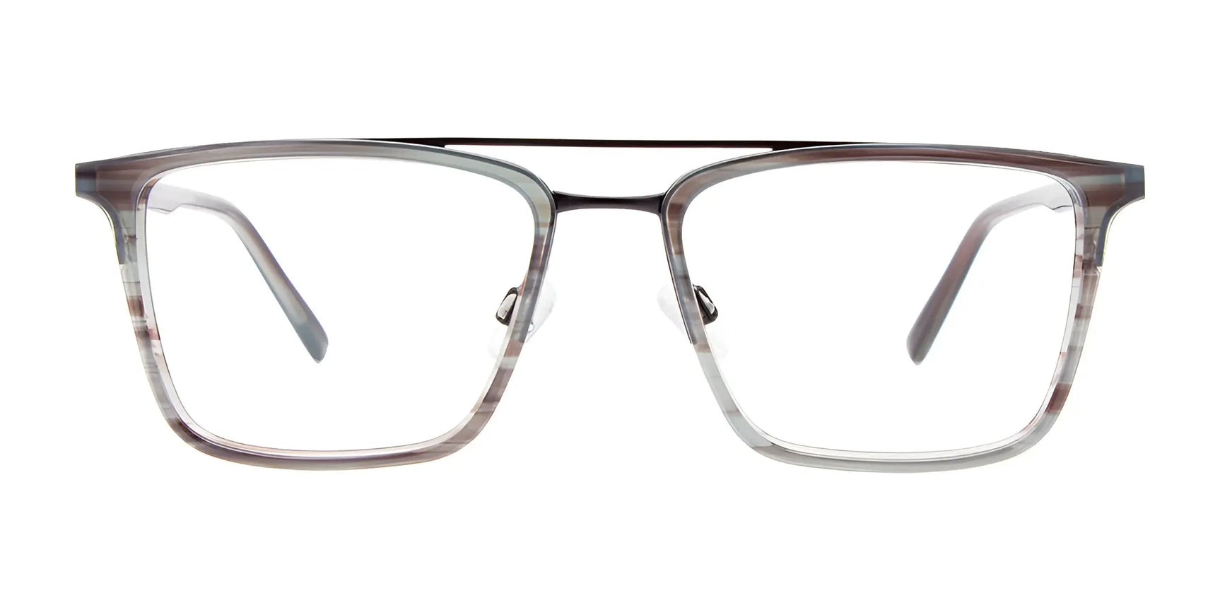 EasyClip EC606 Eyeglasses with Clip-on Sunglasses | Size 54 by EasyClip feature a thin metal rectangular frame and clear temples, shown from the front on a white background. Includes a clip-on polarized sunglasses attachment for added versatility. EasyClip EC606 Eyeglasses with Clip-on Sunglasses | Size 54 by EasyClip feature a thin metal rectangular frame and clear temples, shown from the front on a white background. Includes a clip-on polarized sunglasses attachment for added versatility.