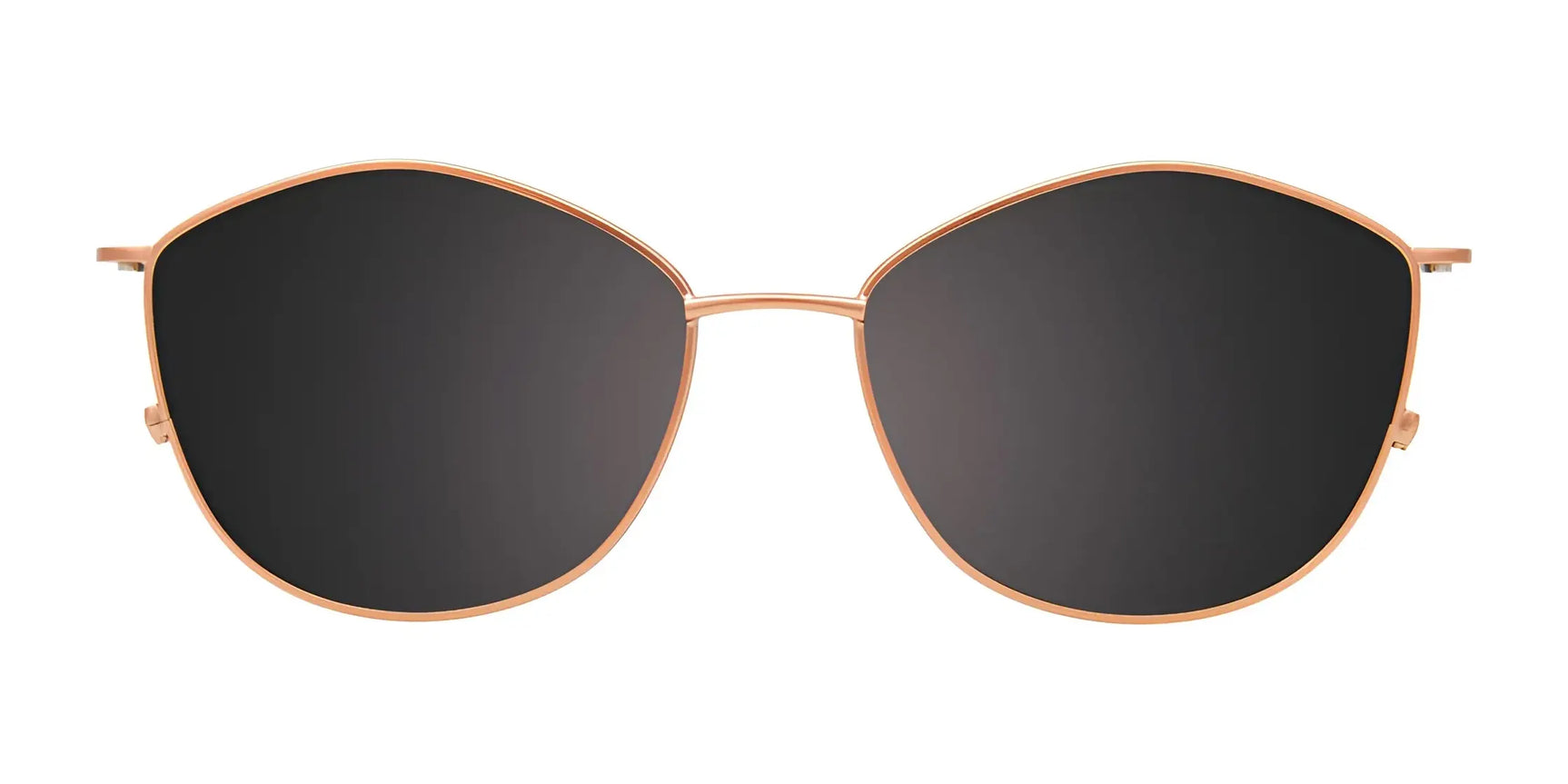 EasyClip EC608 Eyeglasses with gold frames, large rounded black lenses, and a stylish polarized clip-on sunglasses attachment by EasyClip, shown on a white background. Size 53. EasyClip EC608 Eyeglasses with gold frames, large rounded black lenses, and a stylish polarized clip-on sunglasses attachment by EasyClip, shown on a white background. Size 53.