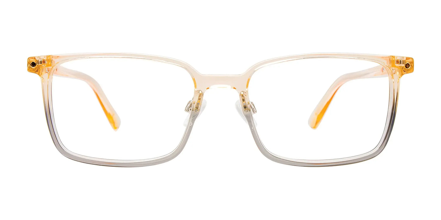 The EasyClip EC609 eyeglasses by EasyClip (size 55) feature a clear rectangular frame with a light brown-to-transparent gradient and come with a convenient clip-on sunglasses for instant style and sun protection. The EasyClip EC609 eyeglasses by EasyClip (size 55) feature a clear rectangular frame with a light brown-to-transparent gradient and come with a convenient clip-on sunglasses for instant style and sun protection.
