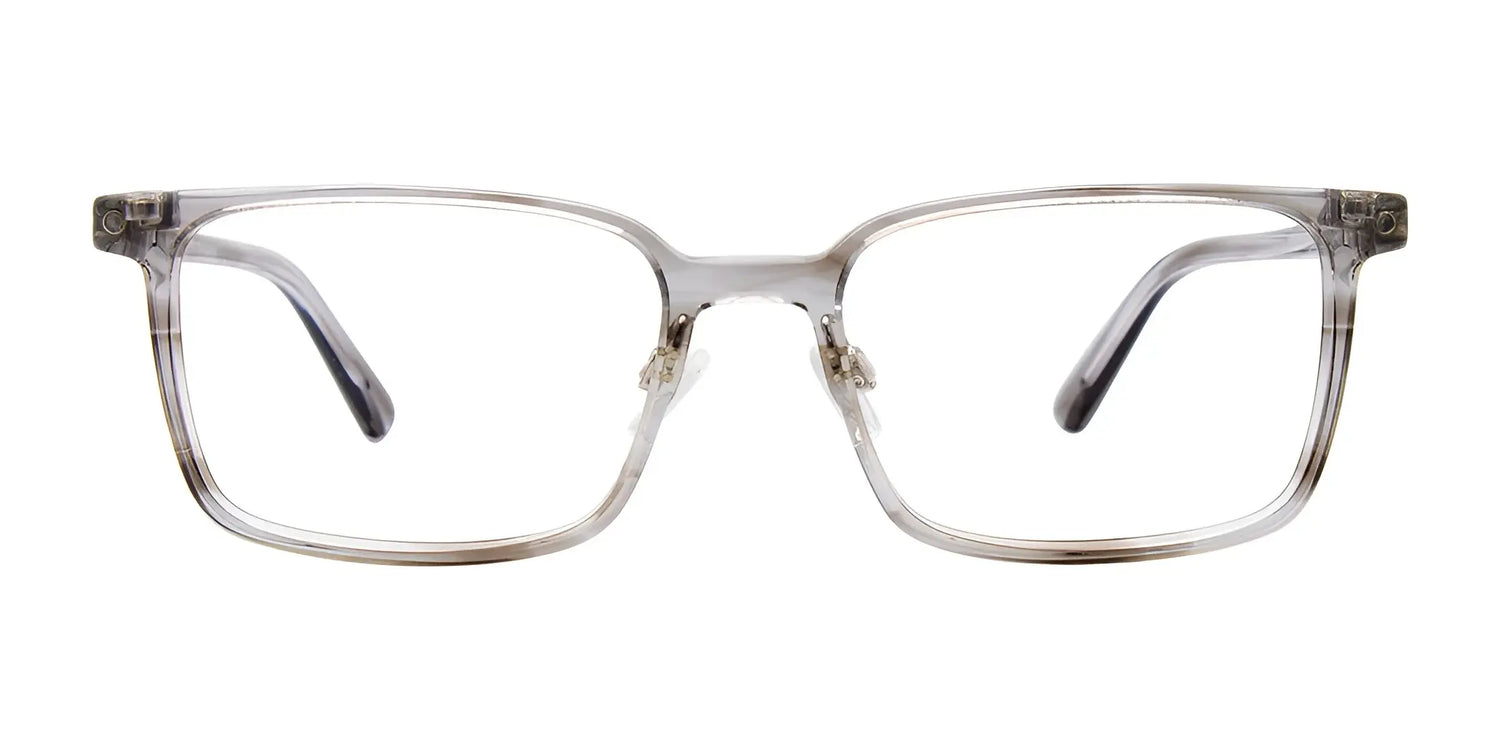 EasyClip EC609 Eyeglasses by EasyClip feature clear rectangular frames with thin transparent rims and black-tipped arms. Includes polarized clip-on sunglasses. Shown on a white background. Size 55. EasyClip EC609 Eyeglasses by EasyClip feature clear rectangular frames with thin transparent rims and black-tipped arms. Includes polarized clip-on sunglasses. Shown on a white background. Size 55.