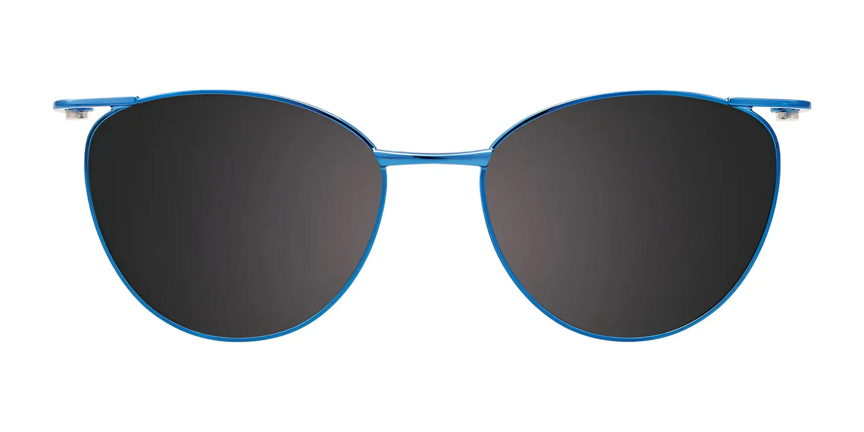 EasyClip EC610 Eyeglasses with Clip-on Sunglasses, size 50, feature a blue frame and dark round polarized lenses. These stylish shades by EasyClip offer the classic look of clip-on sunglasses against a white background. EasyClip EC610 Eyeglasses with Clip-on Sunglasses, size 50, feature a blue frame and dark round polarized lenses. These stylish shades by EasyClip offer the classic look of clip-on sunglasses against a white background.