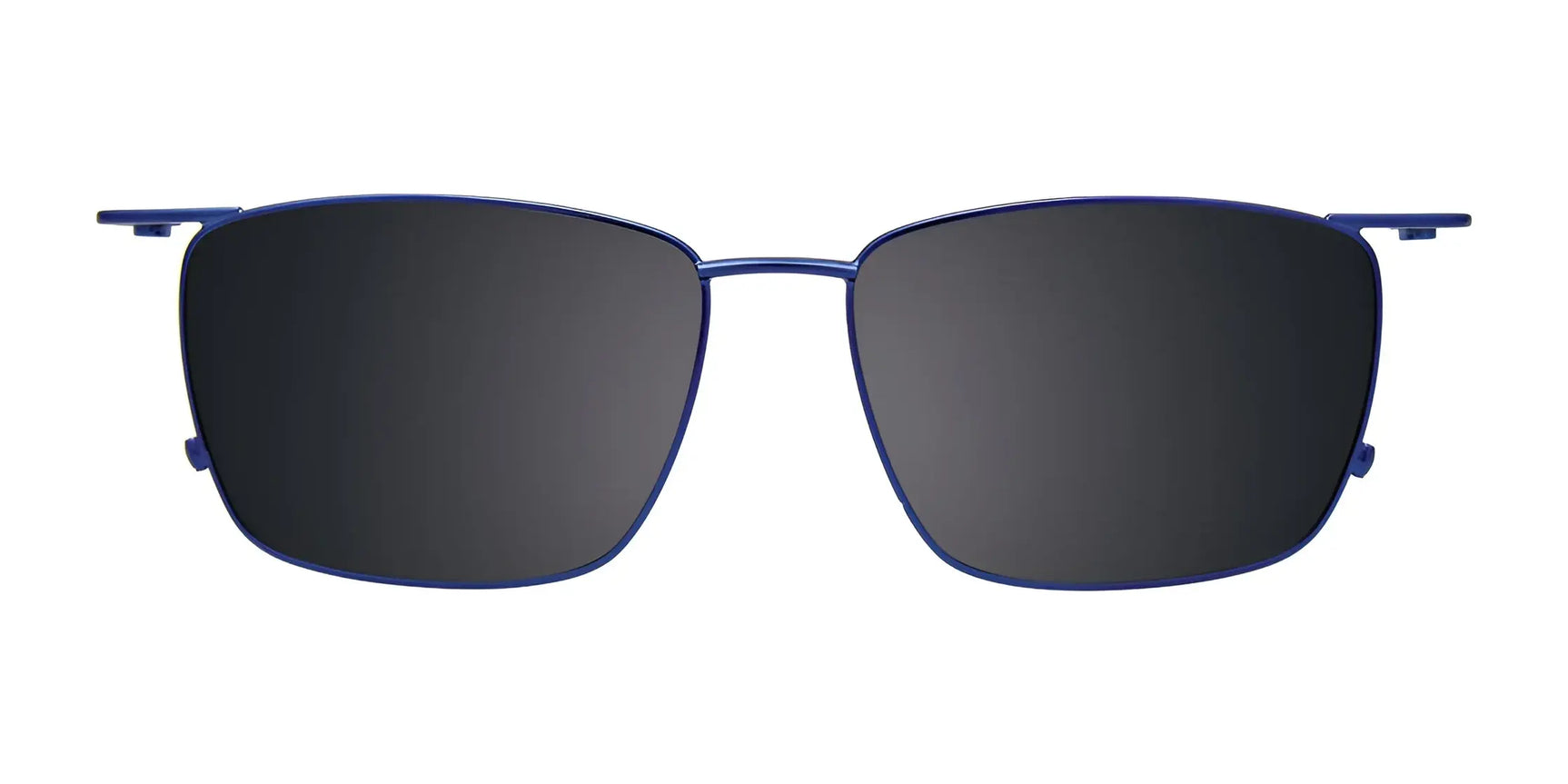 EasyClip EC613 Eyeglasses with Clip-on Sunglasses (Size 54) by EasyClip feature black rectangular frames, thin blue metal arms, and a polarized clip for stylish versatility against a white background. EasyClip EC613 Eyeglasses with Clip-on Sunglasses (Size 54) by EasyClip feature black rectangular frames, thin blue metal arms, and a polarized clip for stylish versatility against a white background.