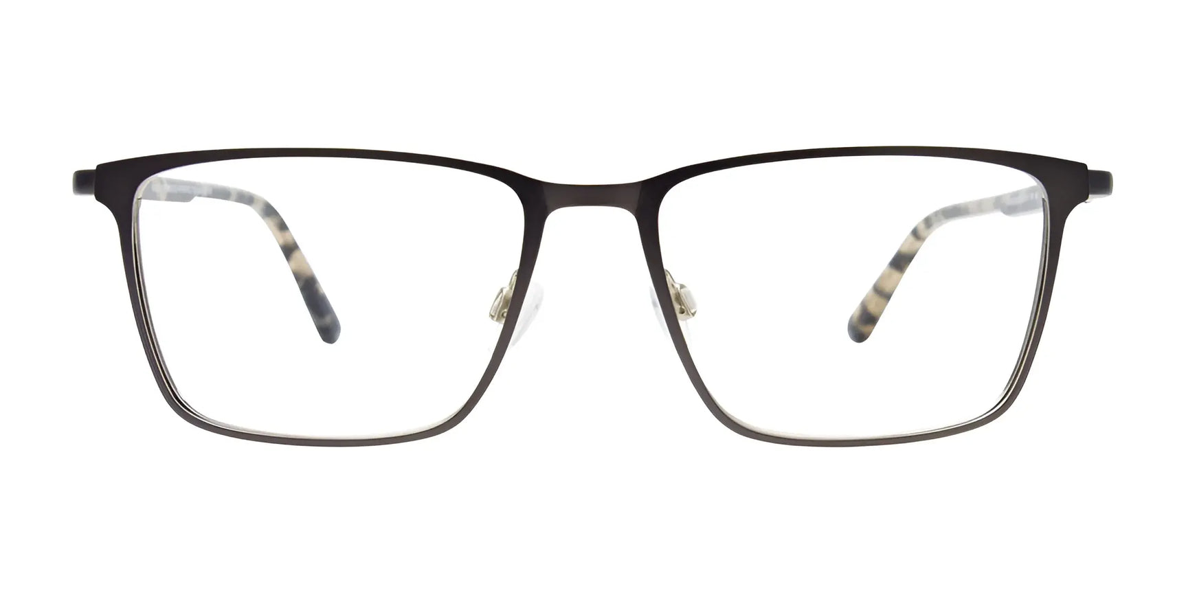 EasyClip EC613 Eyeglasses with Clip-on Sunglasses in size 54 feature a black rectangular frame, thin arms, and clear striped temple tips. Shown on a white background. By EasyClip; includes convenient clip-on sunglasses. EasyClip EC613 Eyeglasses with Clip-on Sunglasses in size 54 feature a black rectangular frame, thin arms, and clear striped temple tips. Shown on a white background. By EasyClip; includes convenient clip-on sunglasses.