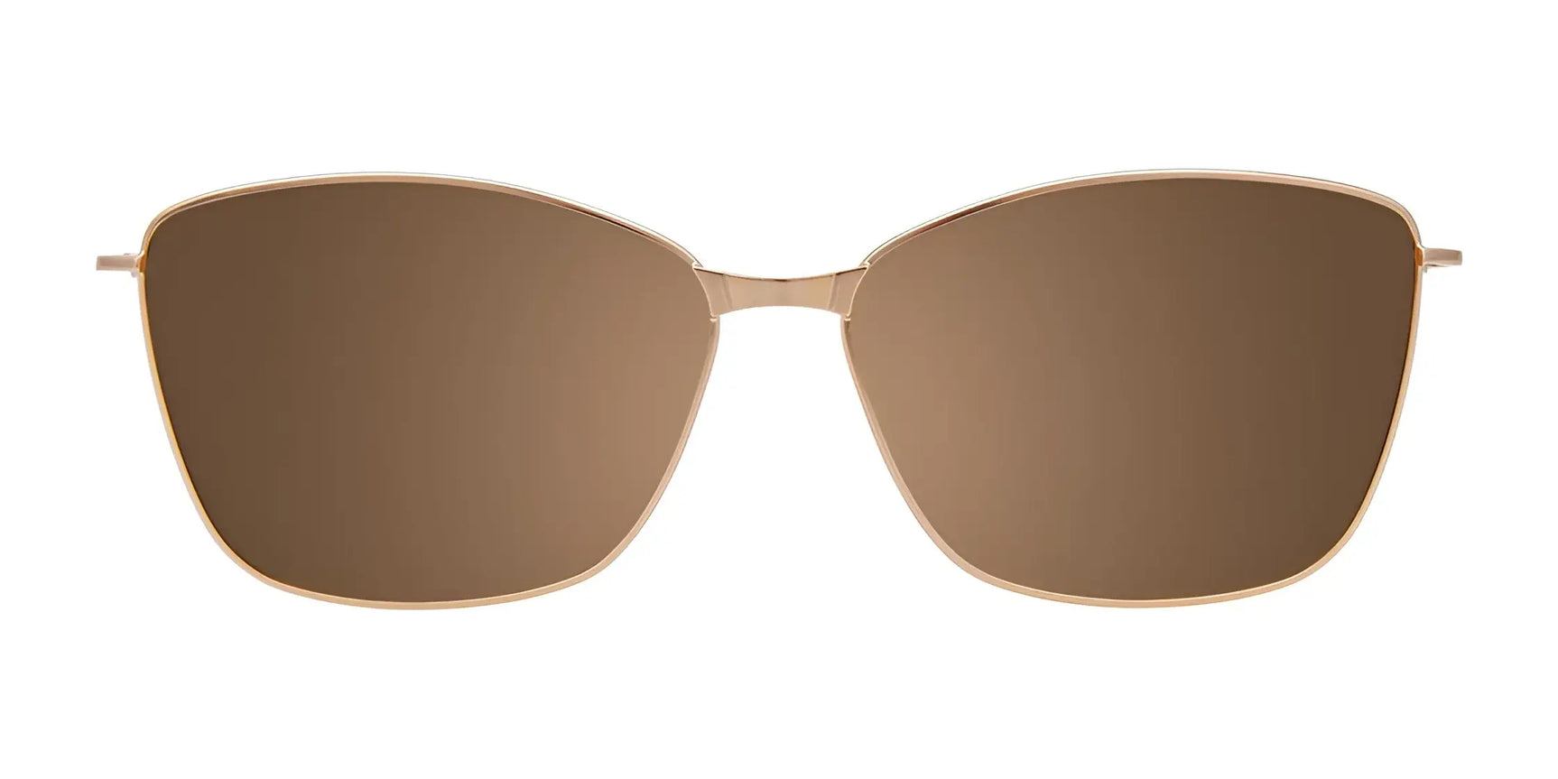 EasyClip EC615 Eyeglasses by EasyClip, shown on a white background, feature gold frames with large lenses and include a polarized clip-on for quick conversion into stylish sunglasses. EasyClip EC615 Eyeglasses by EasyClip, shown on a white background, feature gold frames with large lenses and include a polarized clip-on for quick conversion into stylish sunglasses.