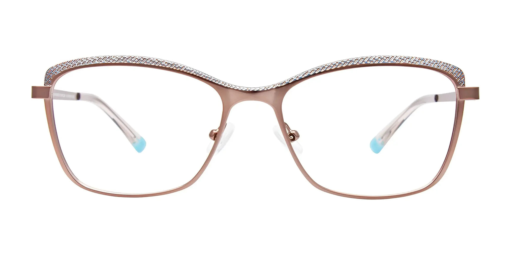 EasyClip EC615 Eyeglasses by EasyClip feature rose gold cat-eye frames with a silver-textured top edge and come with a handy clip-on sunglasses option. EasyClip EC615 Eyeglasses by EasyClip feature rose gold cat-eye frames with a silver-textured top edge and come with a handy clip-on sunglasses option.