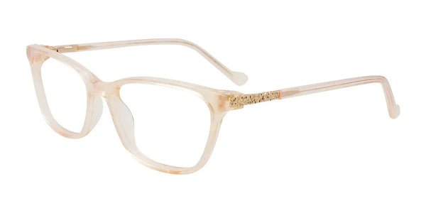 EasyClip EC618 Eyeglasses with Clip-on Sunglasses | Size 53 / Beige Transp Prl Effect & Gold