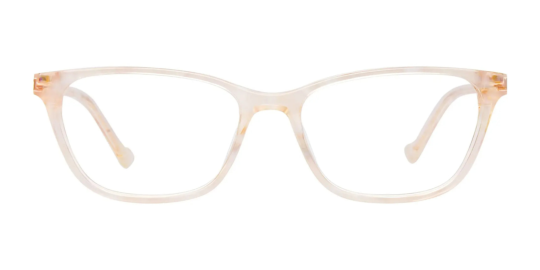 EasyClip EC618 Eyeglasses with Clip-on Sunglasses by EasyClip in size 53 feature clear, rectangular frames with a subtle light beige tint. Easily switch from prescription glasses to sunglasses for convenient style. Shown on a white background. EasyClip EC618 Eyeglasses with Clip-on Sunglasses by EasyClip in size 53 feature clear, rectangular frames with a subtle light beige tint. Easily switch from prescription glasses to sunglasses for convenient style. Shown on a white background.