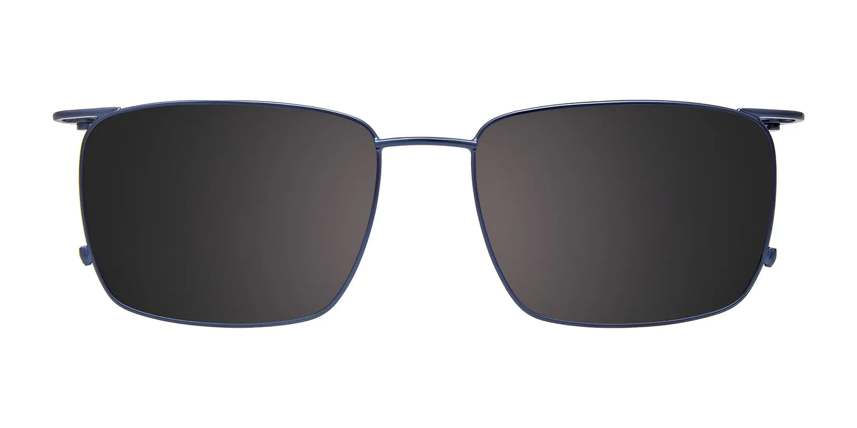 EasyClip EC621 eyeglasses with clip-on polarized rectangular sunglasses feature thin, dark blue metal frames; shown on a white background. EasyClip EC621 eyeglasses with clip-on polarized rectangular sunglasses feature thin, dark blue metal frames; shown on a white background.