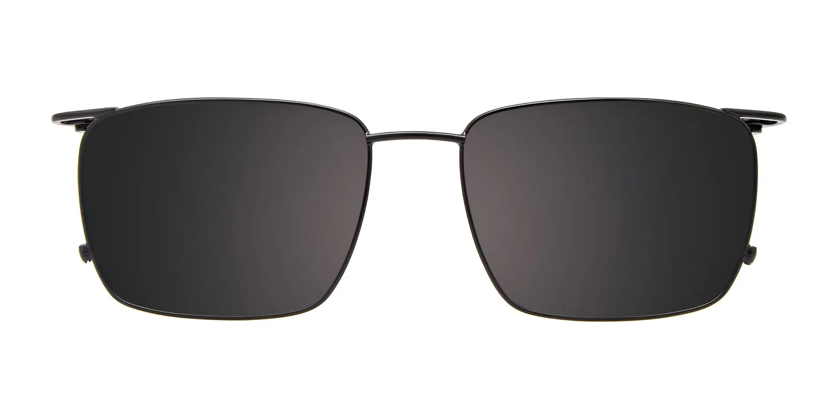 EasyClip EC621 Eyeglasses with Clip-on Sunglasses, size 55, feature black rectangular polarized clip-on lenses and thin metal frames by EasyClip, shown on a white background. EasyClip EC621 Eyeglasses with Clip-on Sunglasses, size 55, feature black rectangular polarized clip-on lenses and thin metal frames by EasyClip, shown on a white background.