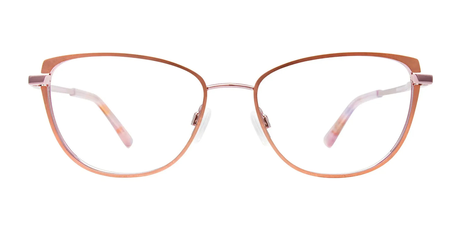 EasyClip EC624 Eyeglasses in rose gold cat-eye style with clear lenses and pink gradient temples, shown on a white background. Includes magnetic clip-on sunglasses for added style and convenience. Brand: EasyClip, Size: 53. EasyClip EC624 Eyeglasses in rose gold cat-eye style with clear lenses and pink gradient temples, shown on a white background. Includes magnetic clip-on sunglasses for added style and convenience. Brand: EasyClip, Size: 53.