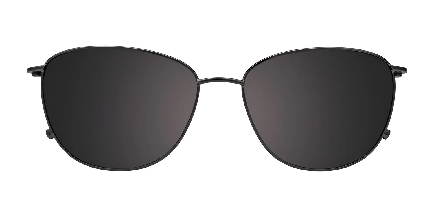 EasyClip EC624 Eyeglasses with Clip-on Sunglasses in size 53 by EasyClip, featuring round black polarized lenses and a thin metal frame, displayed on a white background. EasyClip EC624 Eyeglasses with Clip-on Sunglasses in size 53 by EasyClip, featuring round black polarized lenses and a thin metal frame, displayed on a white background.