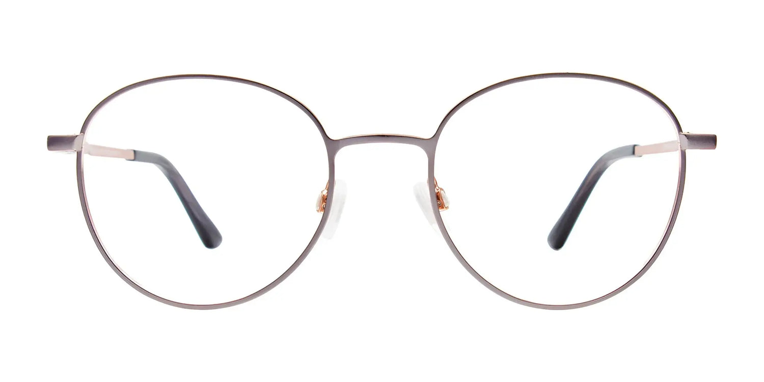 The EasyClip EC625 Eyeglasses with Clip-on Sunglasses (Size 51) by EasyClip feature round, thin metal frames, clear lenses, black temple tips, and a handy clip-on, shown on a white background. The EasyClip EC625 Eyeglasses with Clip-on Sunglasses (Size 51) by EasyClip feature round, thin metal frames, clear lenses, black temple tips, and a handy clip-on, shown on a white background.