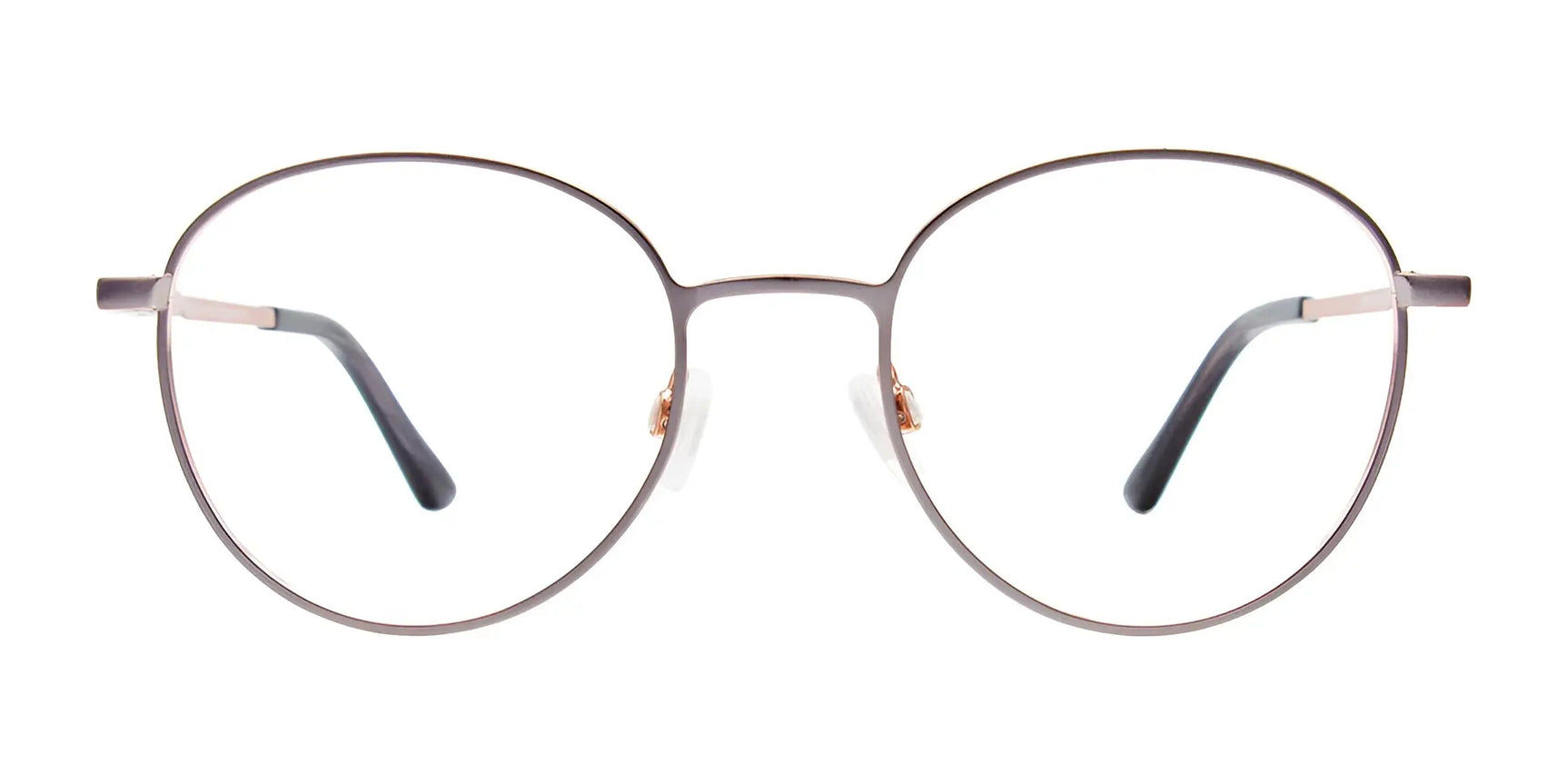 The EasyClip EC625 Eyeglasses with Clip-on Sunglasses (Size 51) by EasyClip feature round, thin metal frames, clear lenses, black temple tips, and a handy clip-on, shown on a white background. The EasyClip EC625 Eyeglasses with Clip-on Sunglasses (Size 51) by EasyClip feature round, thin metal frames, clear lenses, black temple tips, and a handy clip-on, shown on a white background.