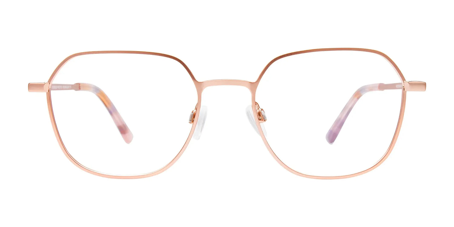 The EasyClip EC626 Eyeglasses by EasyClip feature large rose gold geometric frames, pink-gradient temple tips, and clip-on sunglasses for versatility. Shown in size 51 on a white background. The EasyClip EC626 Eyeglasses by EasyClip feature large rose gold geometric frames, pink-gradient temple tips, and clip-on sunglasses for versatility. Shown in size 51 on a white background.
