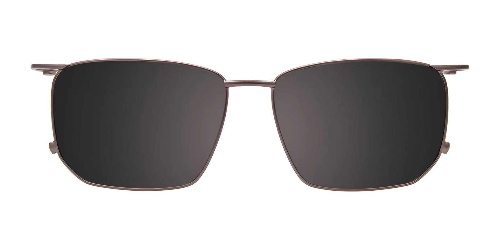 Front view of EasyClip EC627 eyeglasses with a thin black rectangular metal frame, shown with the polarized clip-on sunglasses attached. Brand: EasyClip. Size 50. Displayed on a white background. Front view of EasyClip EC627 eyeglasses with a thin black rectangular metal frame, shown with the polarized clip-on sunglasses attached. Brand: EasyClip. Size 50. Displayed on a white background.