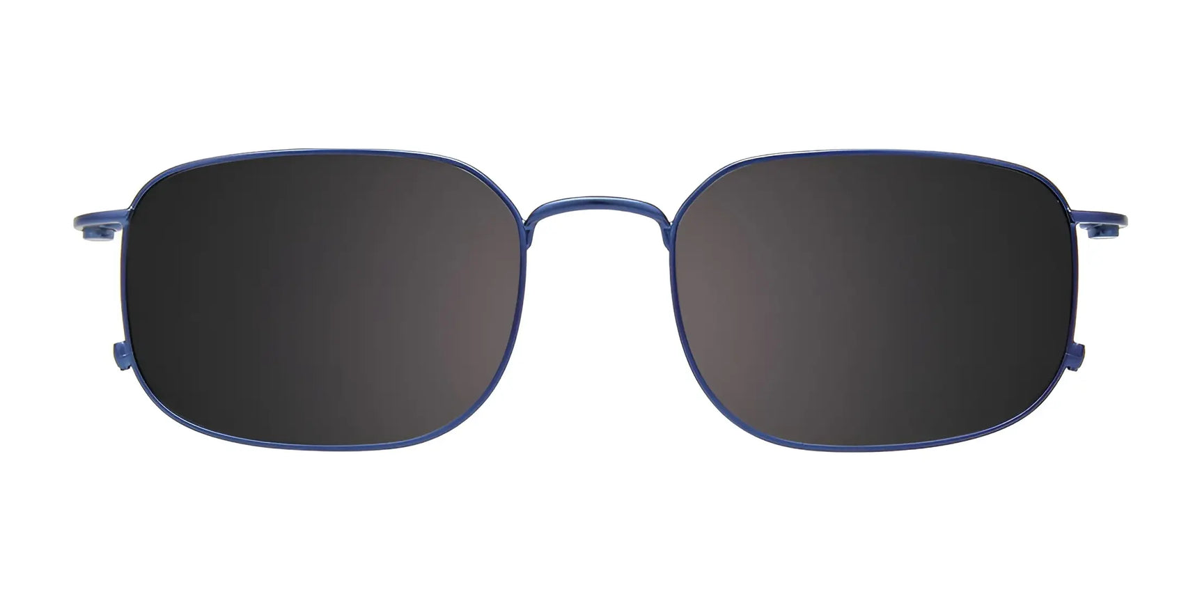 EasyClip EC629 Eyeglasses | Size 51 feature thin blue metal frames and dark clip-on sunglasses, effortlessly transitioning from specs to shades. Shown against a white background. Brand: EasyClip. EasyClip EC629 Eyeglasses | Size 51 feature thin blue metal frames and dark clip-on sunglasses, effortlessly transitioning from specs to shades. Shown against a white background. Brand: EasyClip.