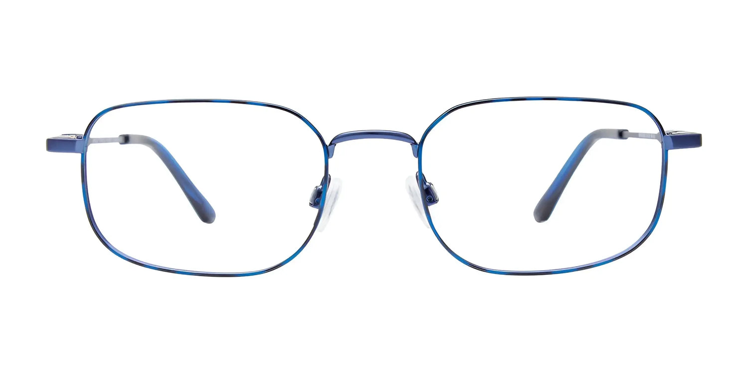 The EasyClip EC629 Eyeglasses with Clip-on Sunglasses (Size 51) by EasyClip feature blue rectangular thin metal frames, shown front-facing on a white background. Prescription-ready for versatile everyday wear. The EasyClip EC629 Eyeglasses with Clip-on Sunglasses (Size 51) by EasyClip feature blue rectangular thin metal frames, shown front-facing on a white background. Prescription-ready for versatile everyday wear.