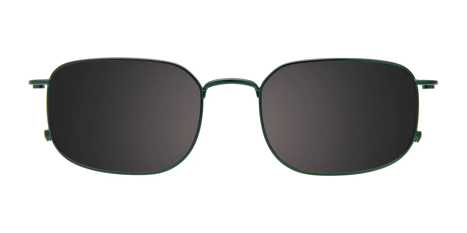 The EasyClip EC629 Eyeglasses with Clip-on Sunglasses by EasyClip feature a thin metallic green frame and dark rectangular lenses. These prescription-ready sunglasses offer versatile style and convenient clip-on functionality. Size 51 shown. The EasyClip EC629 Eyeglasses with Clip-on Sunglasses by EasyClip feature a thin metallic green frame and dark rectangular lenses. These prescription-ready sunglasses offer versatile style and convenient clip-on functionality. Size 51 shown.